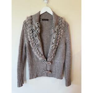 John Fashion Long Sleeve Waffle Knit Stylish Cardigan Sweater Beige Womens Large